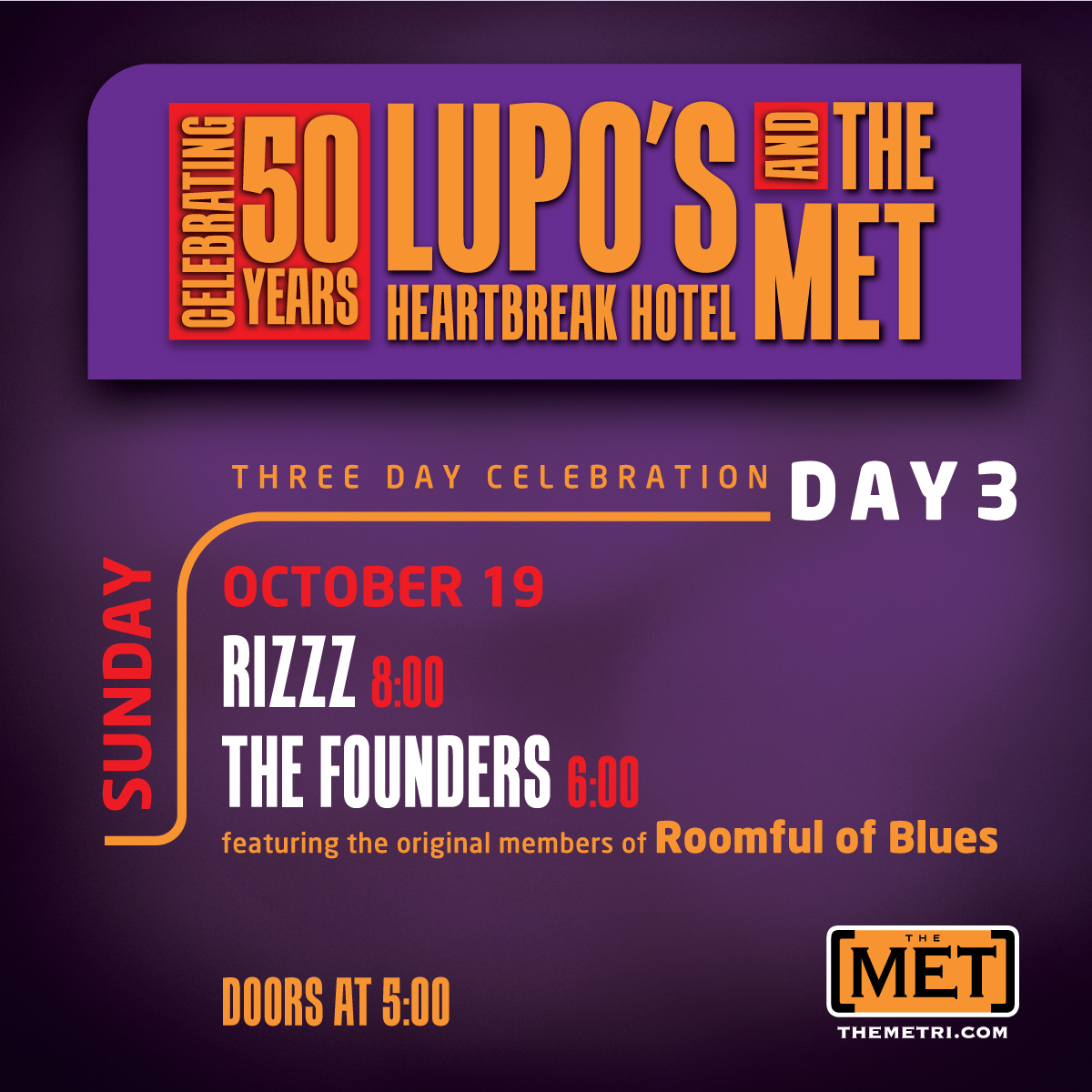 LUPO’S & THE MET CELEBRATING 50 YEARS – DAY 3: RIZZZ • THE FOUNDERS feat. original members of Roomful Of Blues