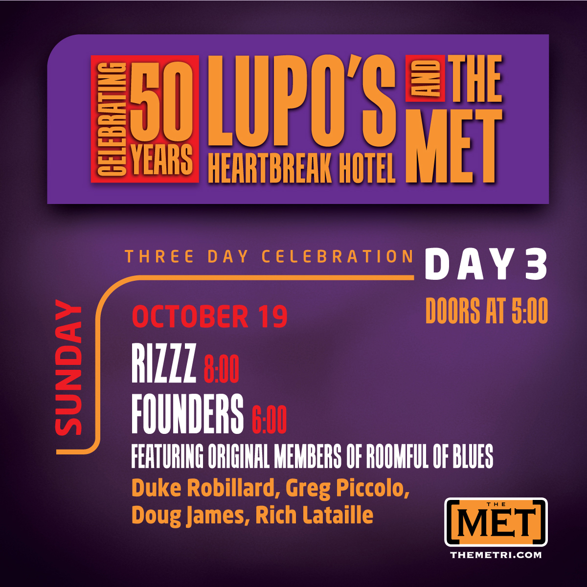 LUPO’S & THE MET CELEBRATING 50 YEARS – DAY 3: RIZZZ • FOUNDERS featuring Original Members of Roomful of Blues